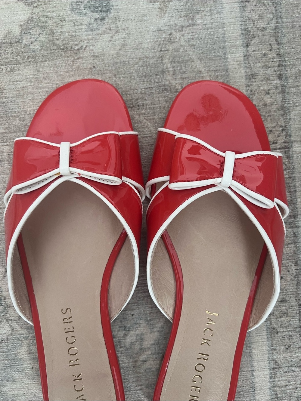 Jack Rogers Red Patent Bow Slide Sandals with White Trim - brand new!! - Picture 6 of 8